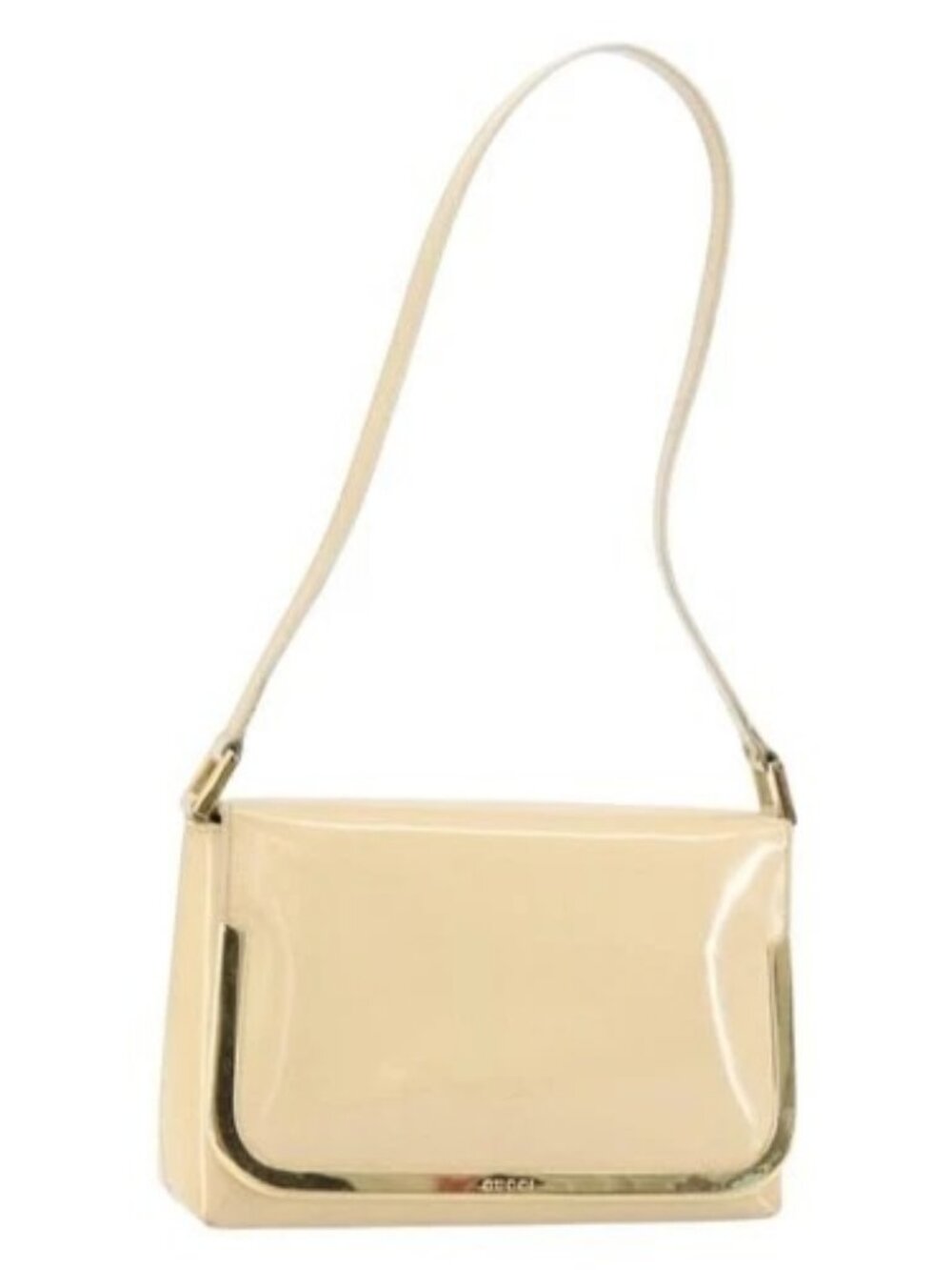 GUCCI Shoulder Bag Patent leather Beige Gold 007 2113 0278 Auth bs30927